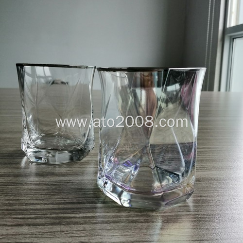 Clear Irregular Tumbler Glass With Gold Rim